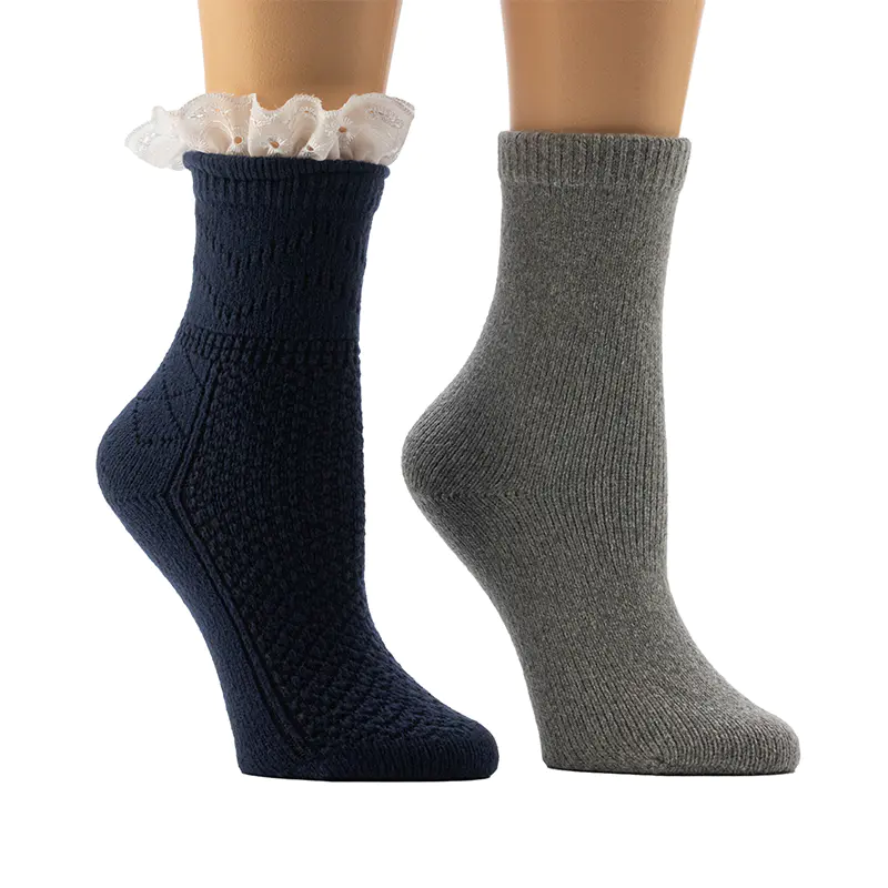 Calzini da casa comodi e comodi in pizzo Crochel per stivali da donna con trama e maglia piatta