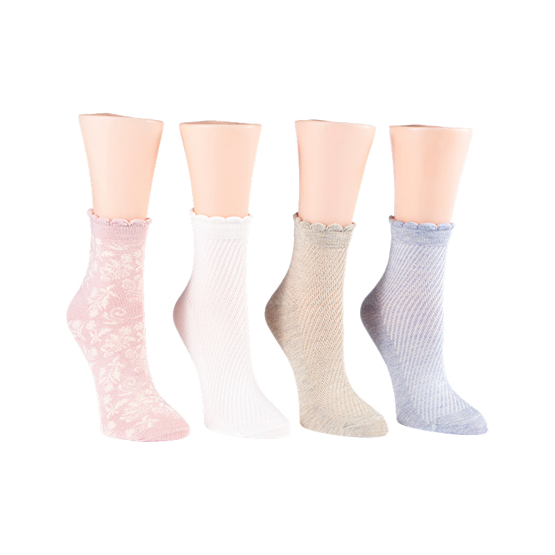 Cavigliera con guardolo smerlato a coste floreali/diagonali vintage 4 calzini in Ppk